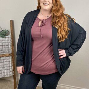 Black Drape Open Front Plus Size Cardigan